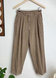 LL Bean Vintage 90s High Waisted Corduroy Tan Front Pleat Trousers