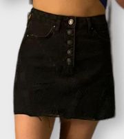 We The Free Black A-Line Distressed Denim Mini Skirt