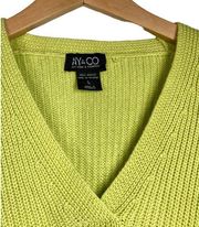 NY & Co Lime Green Sweater V-Neck Pullover Size L