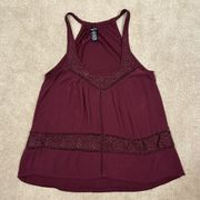 Rue 21  Maroon Red Purple Sleeveless Embroidered Lace Crochet Tank Top Medium