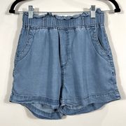 Thread + Supply Medium Wash Blue Chambray Pull-on Ruffle Shorts Women Small