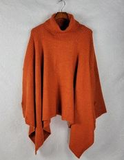 Lou & Grey Womens Poncho Sweater One Size Orange Turtleneck Wool Blend Armholes