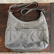 Baggallini Gray Fine Line Hobo Crossbody Bag 11"x10"x5"