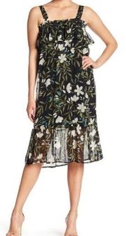 Bobeau Tropical‎ Print Chiffon Midi Dress