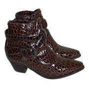 Dingo Brown  Vtg patent Leather Croc Style ankle boots Wrap  Belt Detail…