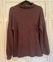 Three dots purple waffled puff sleeve funnel neck sweater