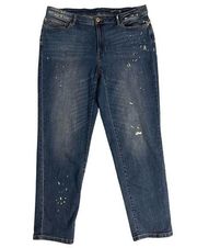 J. Jill Women’s Paint Splatter Blue Denim Boyfriend‎ Ankle Jeans Size 18