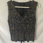 Lucky Brand: Blue/Gold floral patterned tank top- high/low- XL