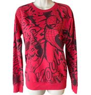 Marvel SPIDERMAN Unisex Red & Black Comic Sweatshirt Knit Pullover Top ~ Size XS