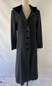 Vintage Halston Wool Coat Black 8 Velvet Collar Maxi Hooded Lined