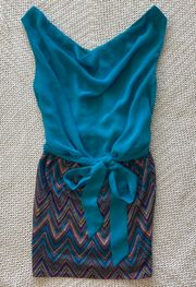 Teal Cowl Neck Knit Mini Dress