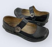 Paloma Black Leather Embossed Rose Pal-531 Mary Jane Comfort Shoe 39 9