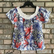 Skies Are Blue Off The Shoulder Floral Embroidered Top Blouse Size Small