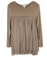 Matilda Jane Small Top Blouse Brown Tiered Gathered Long Sleeve Scoop Neck 1330