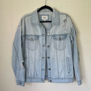 Forever 21  distressed light wash denim jean jacket  ~ holes 90s Y2K ~ Size Small