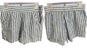 Blue & White Striped Elastic Waist Pull On Linen Shorts Size M