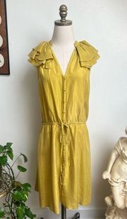 Loft 100% Silk Mustard Yellow Summer Sleeveless Dress size 10