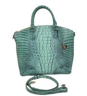 Brahmin Large Duxbury Satchel Bag Biscay Melbourne Blue Green Leather Croc