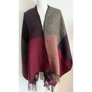 Mudpie • Burgundy Plaid Blanket Shawl Poncho