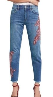 Anthropologie Pilcro Slim Boyfriend Embroidered Jeans 25