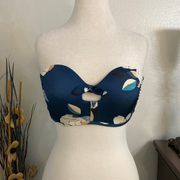 Athleta Aqualuxe Floradora Bandeau Blue Bikini Top Size Large