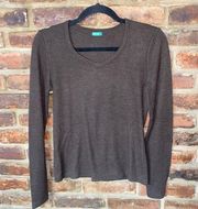 United Colors of Benetton Brown Wool Blend V-Neck Sweater Women's Size Medium