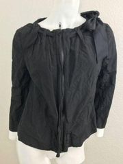 ANN TAYLOR Women's Sz 4 Jacket Black Full Zip Bow Ribbon Boat Neck