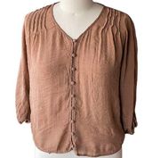 JOELLE Boho Brown Bohemian Hippie Chic Blouse ~ Women's Size LARGE