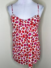 DVF  100% Silk Tank Top 6 Ladybug Cami Red Pink Twist Knot