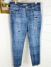 Melissa McCarthy Seven7 Plaid Freemont Girlfriend Jeans Size 10 Distressed