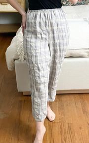 Neutral Tan Plaid Linen Crop Pants