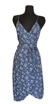 Aerie Blue Floral Wrap Midi Dress | Medium | American eagle outfitters