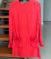 Authentic Prada Coral Sheer Silk and Crystal Shirt Dress