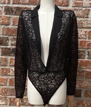 Impulsive black lace bodysuit with a black collar. / L / Excellent condition