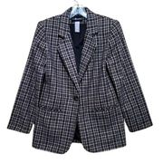 Sag Harbor Women's  Black Cream Brown Plaid Woolblend Blazer Jacket Sz 8