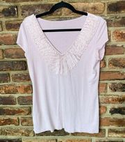 BCBGMaxazria Lavender Short Sleeve Pleated V-neck Top Women's Size Medium