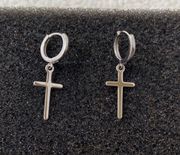 925 Silver Plated Cross Dangle Drop Earrings for Men Women, Cross Earrings