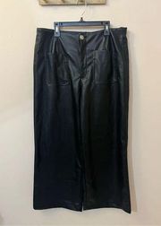 Bagatelle Collection Black Wide Leg Cropped Vegan Leather Pants L