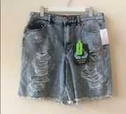 Distressed Vintage Light Wash Super High Rise Denim Shorts