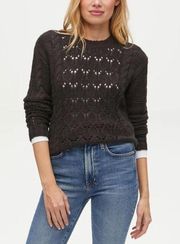 Michael Stars Louisa Black Open Cable Knit Pointelle Pullover Sweater Sz XS