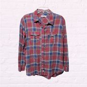 Melrose & market burgundy red navy plaid button front shirt small