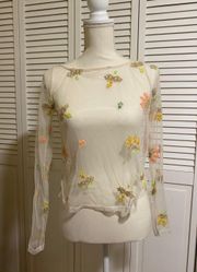 Free People floral Embroidered Mesh Top