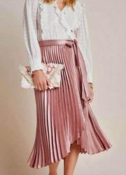 Anthropologie Maeve Paulina Pleated Midi Skirt shimmer pink Sz 6 blush