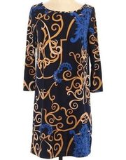 Tibi Three Quarter Sleeve Shift Dress Print Small