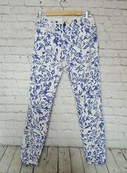 Current Elliot × DVF Floral Jeans 29 Womens Classic Skinny Vine Blue Cream White