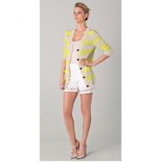 Milly New York Cardigan S Linen Stripe Button Luxury Spring Natural Lemon Yellow