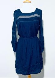 Navy Blue Long sleeve Eyelet Dress