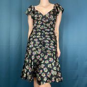Vintage 90s  Ruched Floral Midi Dress