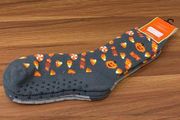 2 pairs HALLMARK Pumpkin Candy Corn  Non-skid Halloween Crew Socks Size 4-10