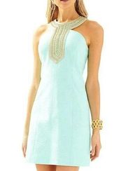 Lilly Pulitzer Adelina Shift in Poolside Blue Gold Beaded Women's Size 8